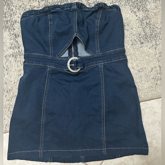 Free People Jean Denim Dress M with cut out - Picture 2 of 4
